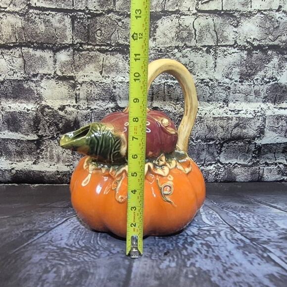 Vintage Pumpkin Gourd Double Pitcher Thanksgiving Fall Majolica Style - Picture 6 of 8